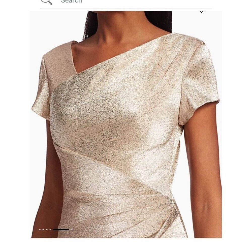 THEIA Gold Sparkle draped short sleeve midi party cocktail dress size 8 NWT - Picture 10 of 13